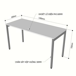 Bàn làm việc 140x60cm gỗ Plywood phủ melamin chân hệ Slean HBSL005