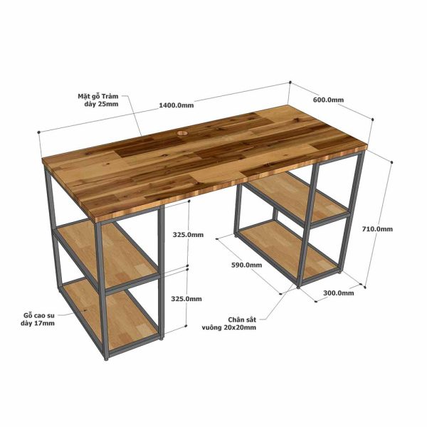 Bàn làm việc chân kết hợp kệ gỗ khung sắt BD68091