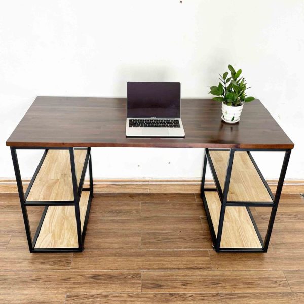 Bàn làm việc chân kết hợp kệ gỗ khung sắt BD68091