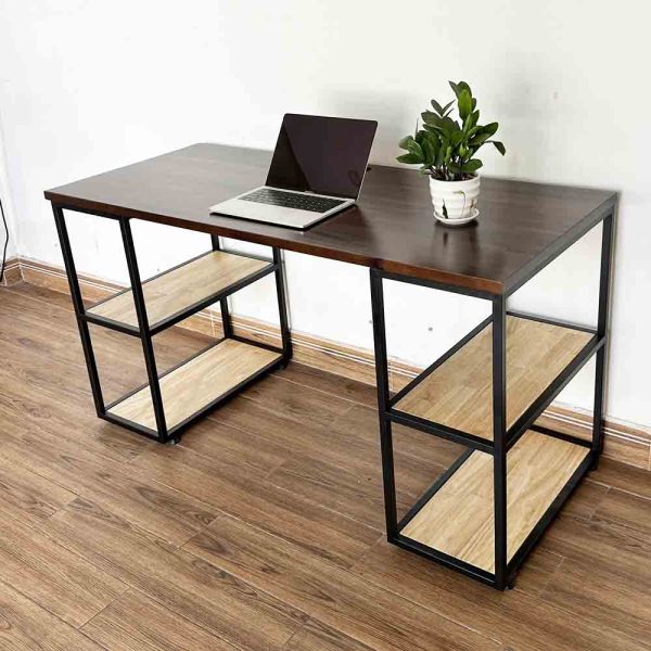 Bàn làm việc chân kết hợp kệ gỗ khung sắt BD68091