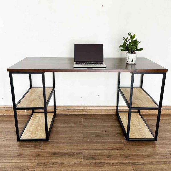 Bàn làm việc chân kết hợp kệ gỗ khung sắt BD68091