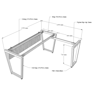 Bàn giám đốc chữ L gỗ cao su chân sắt hệ Trapeze Concept HBTC020