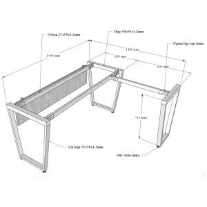 Bàn giám đốc chữ L gỗ cao su chân sắt hệ Trapeze Concept HBTC020