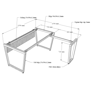 Kích thước Bàn chữ L 160x160 Trapeze Concept lắp ráp