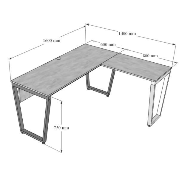 Bàn giám đốc chữ L gỗ cao su chân sắt hệ Trapeze Concept HBTC020