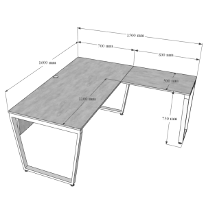 Bàn giám đốc chữ L gỗ cao su chân sắt hệ Trapeze Concept HBTC020