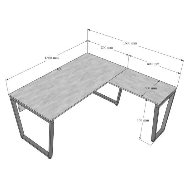 Bàn giám đốc chữ L gỗ cao su chân sắt hệ Trapeze Concept HBTC020