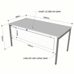 Bàn làm việc 160x80cm gỗ Plywood phủ melamin chân hệ Slean HBSL011