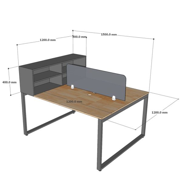 Bàn cụm 2 chỗ ngồi kèm kệ tài liệu gỗ cao su chân sắt HBRT075