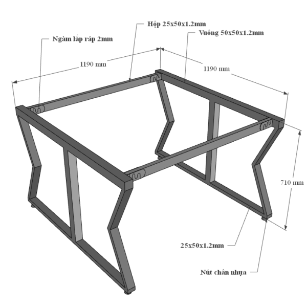 HBMC014 - Bàn cụm 2 120x120 MConcept chân sắt lắp ráp