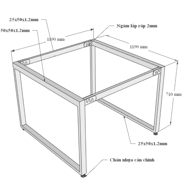 Bàn cụm 2 120x120cm gỗ Plywood màu bê tông hệ RECTANG HBRT049