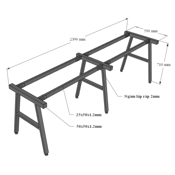 Bàn cụm 2 240x60cm gỗ Plywood phủ melamin chân sắt Aconcept HBAC040