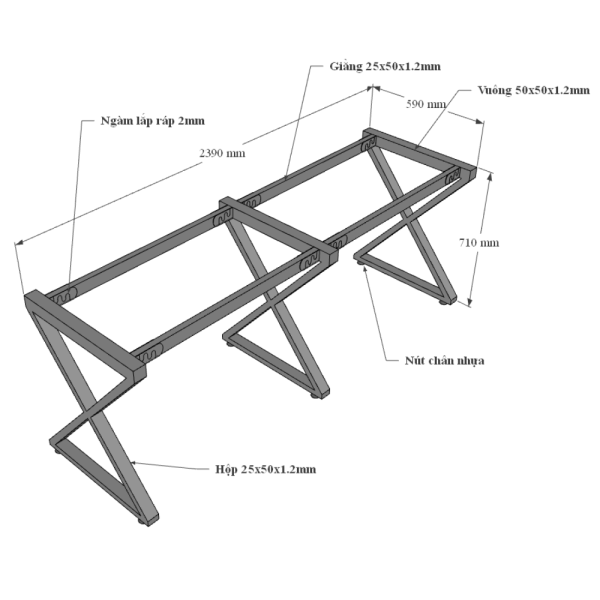 Bàn cụm 2 240x60cm gỗ Plywood phủ melamin chân Xconcept HBXC037