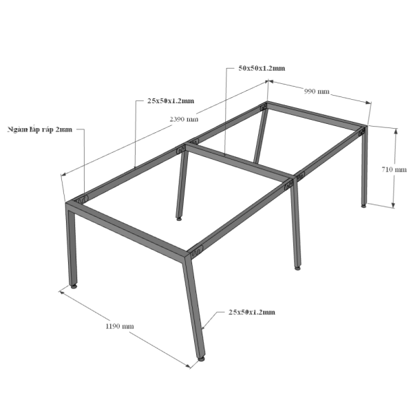 Bàn cụm 4 240x120 Aton Concept chân sắt lắp ráp