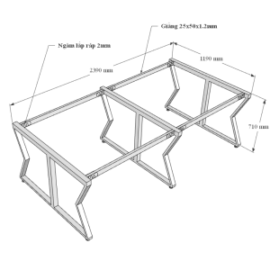 Bàn cụm 4 240x120 MConcept chân sắt lắp ráp