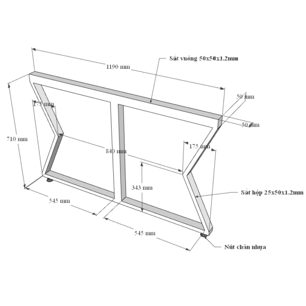 Bàn cụm 4 240x120 MConcept chân sắt lắp ráp