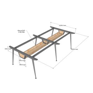 Bàn cụm 4 chỗ có khay đi dây 240x120cm gỗ cao su hệ CONE HBCO064