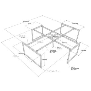 Chân sắt lắp ráp cho bàn cụm 4 chỗ hệ Slean bản mở rộng HCSL032