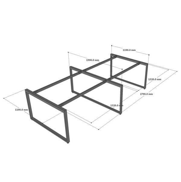 Cụm bàn 4 người 200x140cm gỗ cao su chân sắt hệ Rectang HBRT079