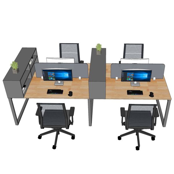 Bàn cụm 4 chỗ ngồi 300x140cm kèm kệ để hồ sơ tài liệu HBRT078