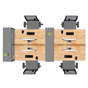 Bàn cụm 4 chỗ ngồi 300x140cm kèm kệ để hồ sơ tài liệu HBRT078