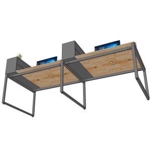 Bàn cụm 4 chỗ ngồi 300x140cm kèm kệ để hồ sơ tài liệu HBRT078