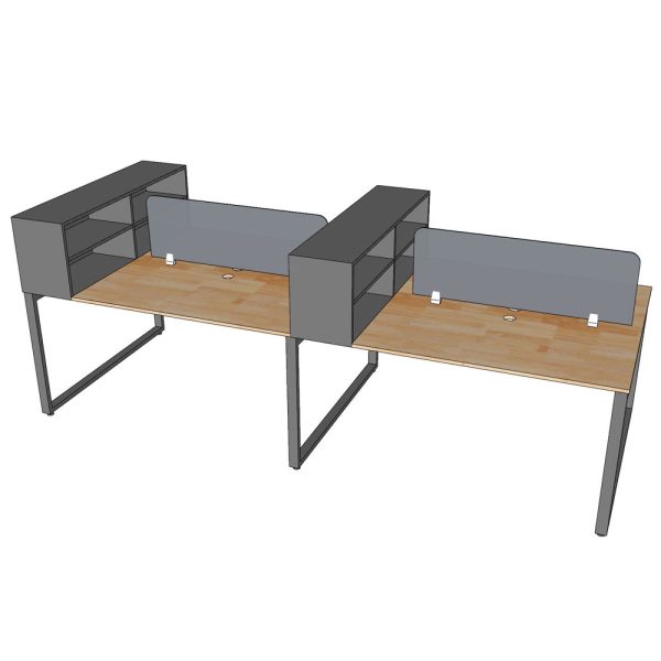 Bàn cụm 4 chỗ ngồi 300x140cm kèm kệ để hồ sơ tài liệu HBRT078