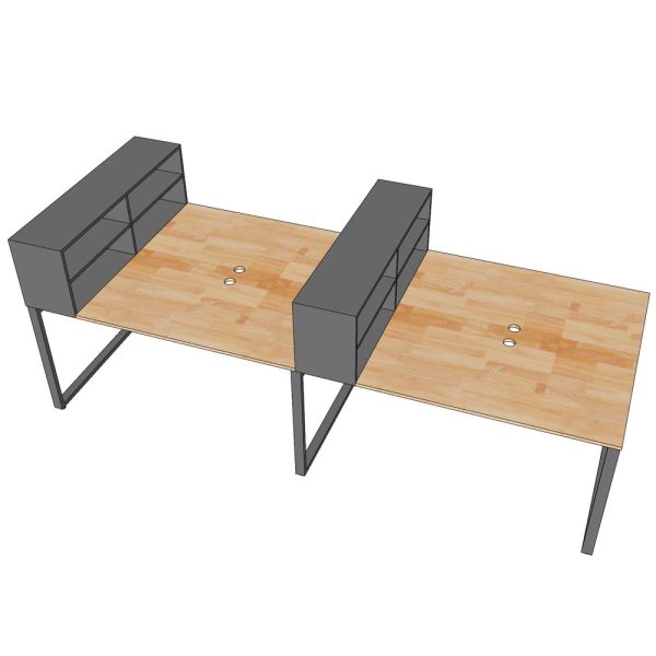 Bàn cụm 4 chỗ ngồi 300x140cm kèm kệ để hồ sơ tài liệu HBRT078