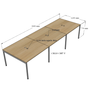 Bàn cụm 6 360x120cm gỗ Plywood phủ melamin chân sắt hệ Slean HBSL028