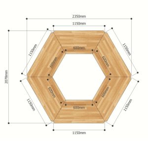 Module Bàn Cụm 6 gỗ cao su chân sắt Oval hệ Lego HBLG022