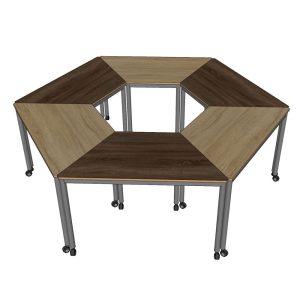 Cụm 6 bàn di động FOS hình thang gỗ plywood chân sắt tròn FOS009