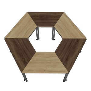 Cụm 6 bàn hình thang di động gỗ plywood chân sắt tròn FOS009