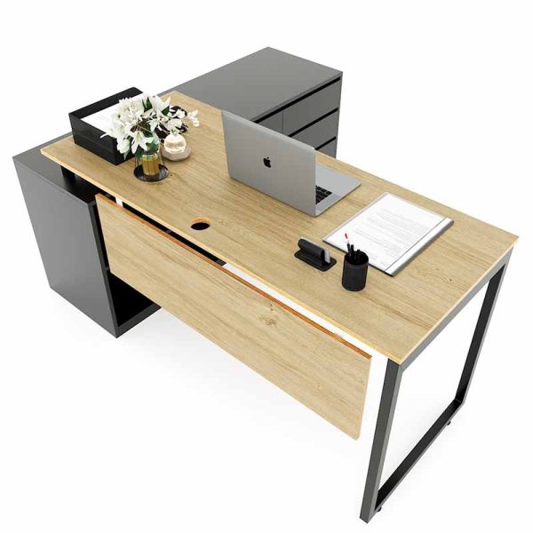 Bàn giám đốc 160x140 gỗ Plywood phủ melamin chân sắt Slean HBSL026
