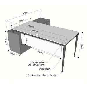 Bàn giám đốc chân tủ gỗ Plywood phủ melamin hệ Cone II HBCN020