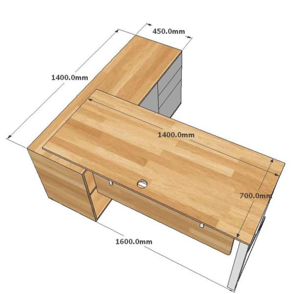 Bàn giám đốc 160x140cm gỗ cao su hệ Minimal HBMN020