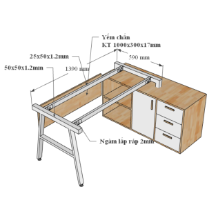 HBAC022 - Bàn giám đốc 140x140 AConcept chân sắt lắp ráp