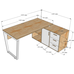 Kích thước Bàn giám đốc 160x140 (mặt bàn 70)Trapeze Concept lắp ráp