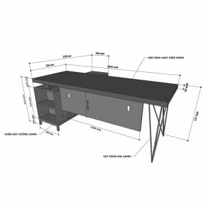 Bàn giám đốc 180x150cm gỗ cao su chân sắt BGD68057