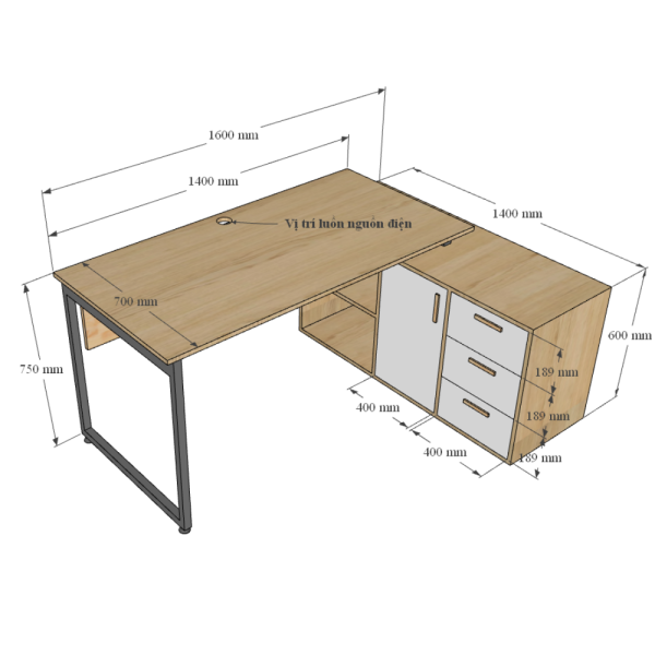Bàn giám đốc 160x140 gỗ Plywood phủ melamin chân sắt Slean HBSL026