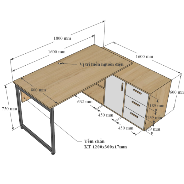 Bàn giám đốc 160x140 gỗ Plywood phủ melamin chân sắt Slean HBSL026