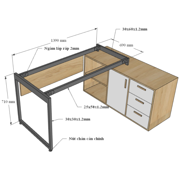 Bàn giám đốc 160x140 gỗ Plywood phủ melamin chân sắt Slean HBSL026