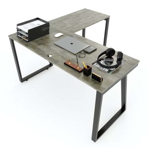 Bàn làm việc gỗ cao su chân sắt lắp ráp