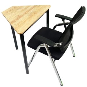 Bàn hình thang mini gỗ cao su chân sắt tròn HBLG037
