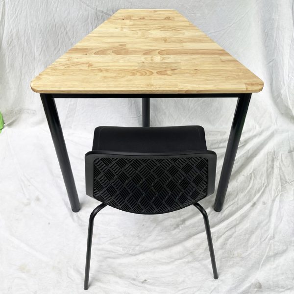 Bàn hình thang mini gỗ cao su chân sắt tròn HBLG037