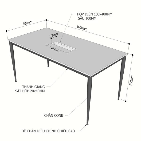 Bàn họp 160x80cm gỗ Plywood phủ melamin hệ Cone II HBCN022