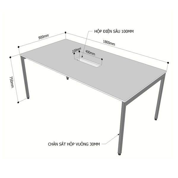 Bàn họp 180x90cm gỗ Plywood phủ melamin chân hệ Slean HBSL022