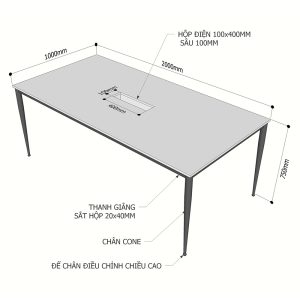 Bàn họp 200x100cm gỗ Plywood phủ melamin hệ Cone II HBCN023