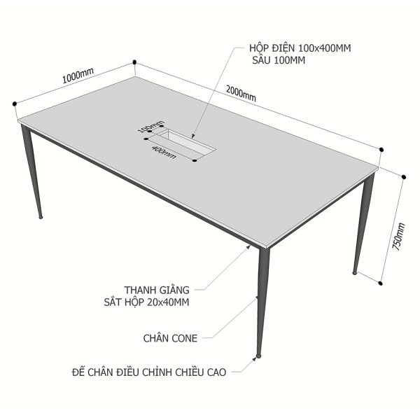 Bàn họp 200x100cm gỗ Plywood phủ melamin hệ Cone II HBCN023