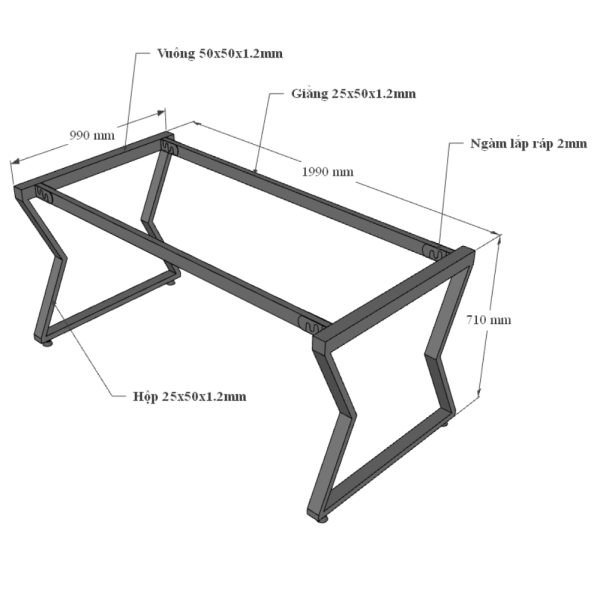 HBMC012 - Bàn họp 200x100 MConcept chân sắt lắp ráp