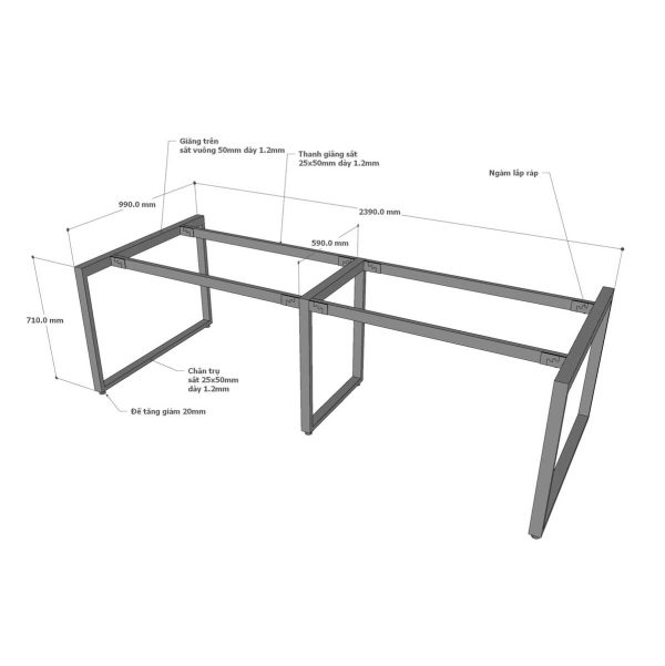 Chân sắt lắp ráp cho bàn 240x100cm sơn tĩnh điện HCRT035